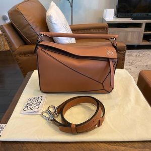 Loewe Puzzle Bag in small size TAN color with silver hardware